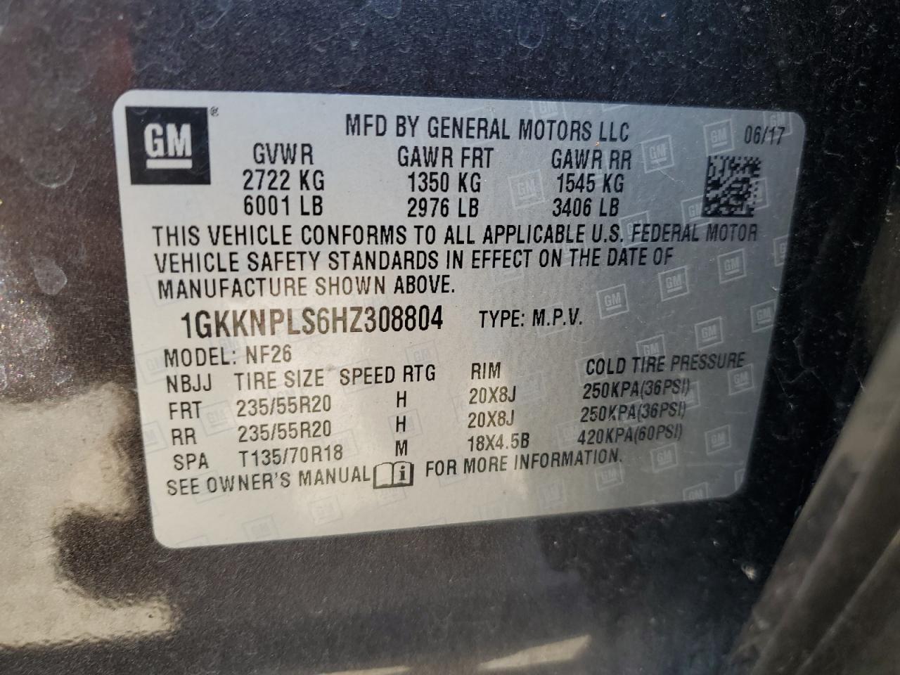 1GKKNPLS6HZ308804 2017 GMC Acadia Denali