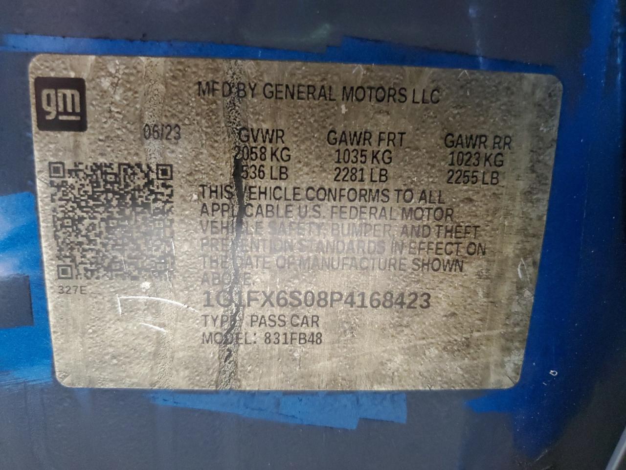 2023 Chevrolet Bolt Ev 2Lt VIN: 1G1FX6S08P4168423 Lot: 63961964