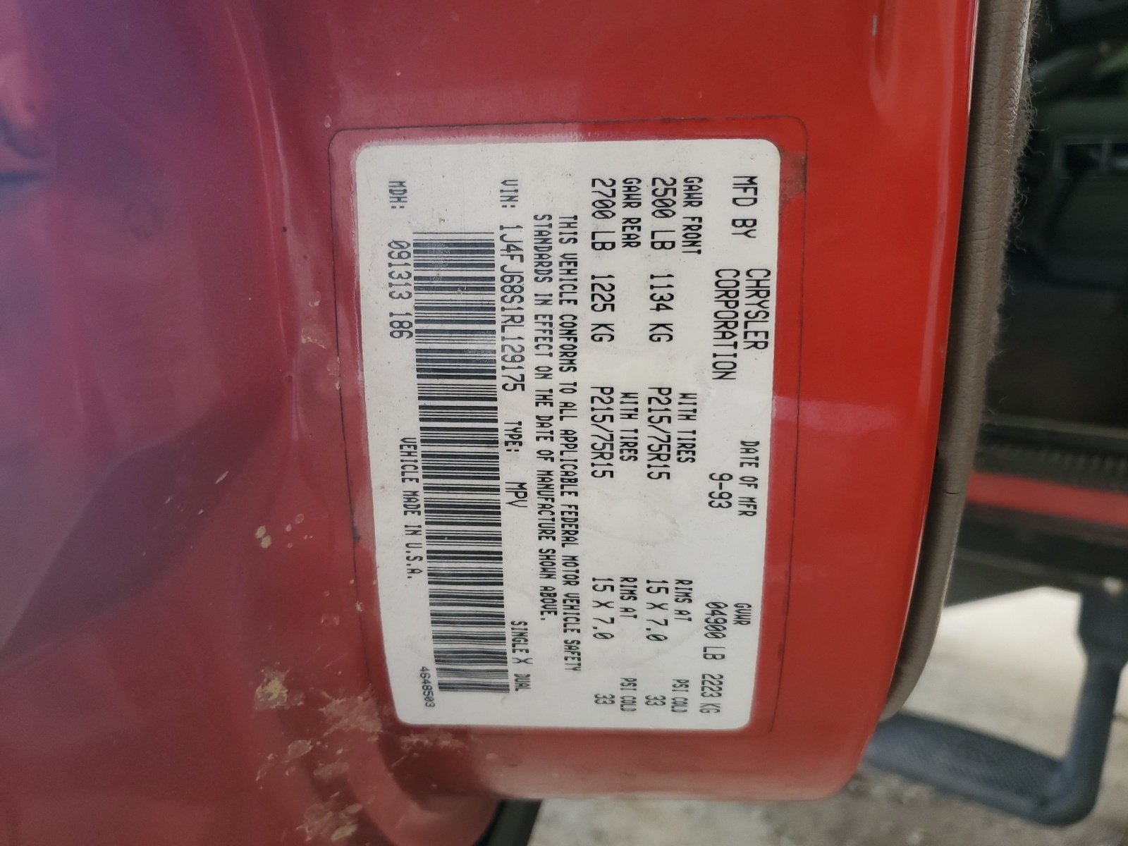 1J4FJ68S1RL129175 1994 Jeep Cherokee Sport