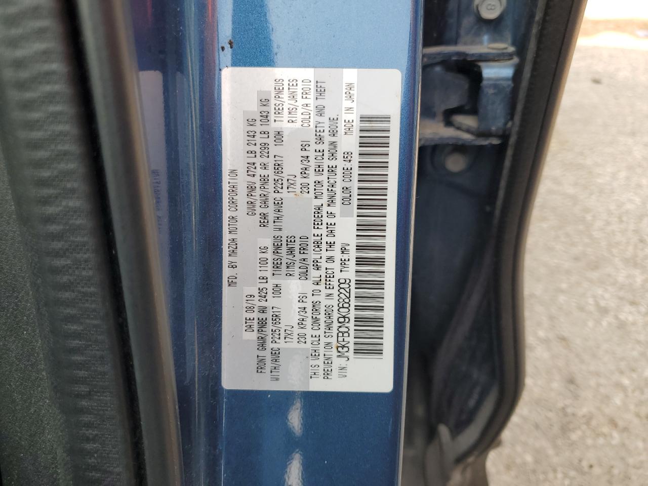 2019 Mazda Cx-5 Touring VIN: JM3KFBCM9K0682209 Lot: 64116174