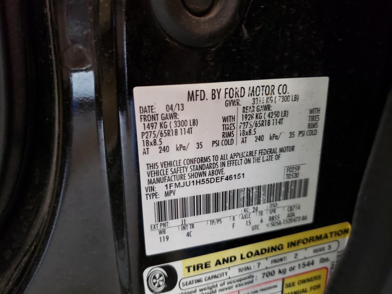 2013 Ford Expedition Xlt VIN: 1FMJU1H55DEF46151 Lot: 63615744