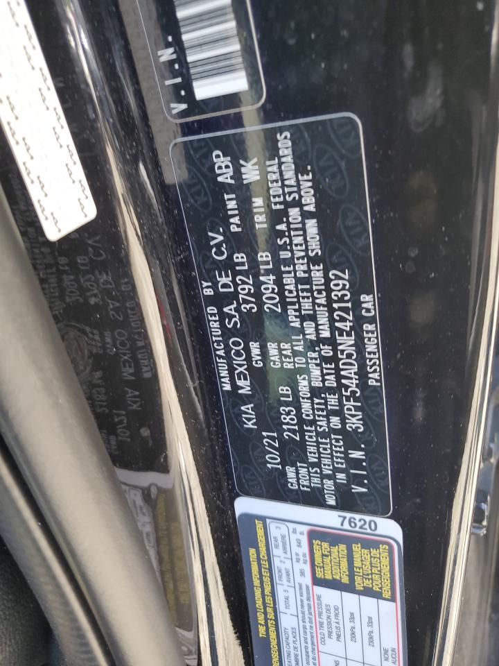 2022 Kia Forte Gt Line VIN: 3KPF54AD5NE421392 Lot: 61694294