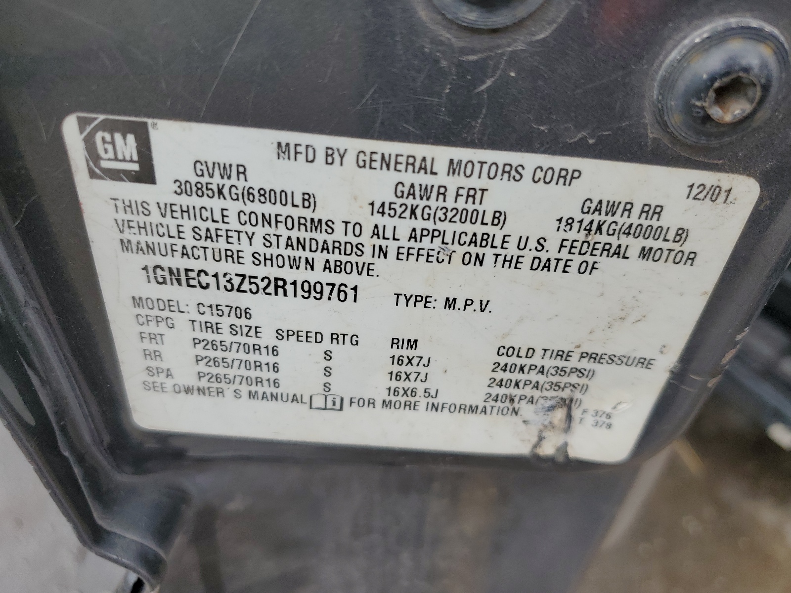 1GNEC13Z52R199761 2002 Chevrolet Tahoe C1500