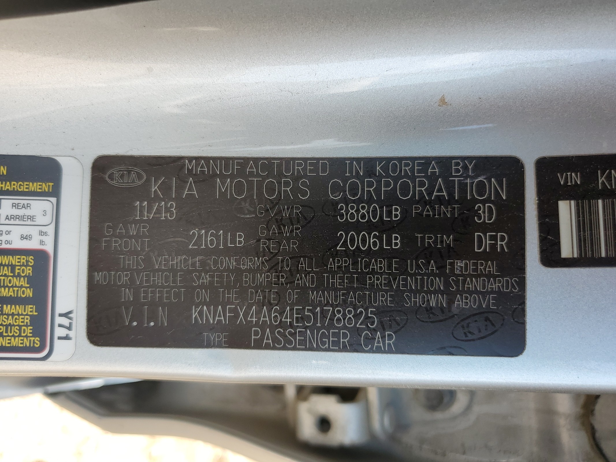 KNAFX4A64E5178825 2014 Kia Forte Lx