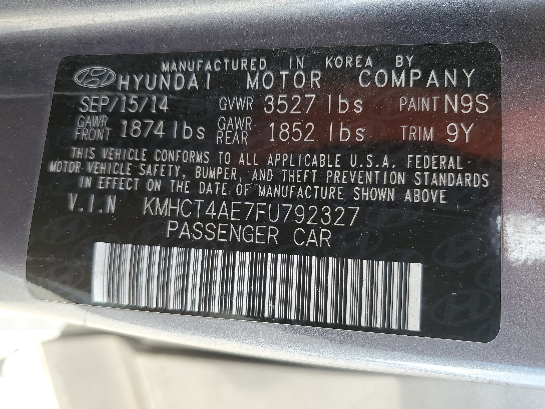 KMHCT4AE7FU792327 2015 Hyundai Accent Gls