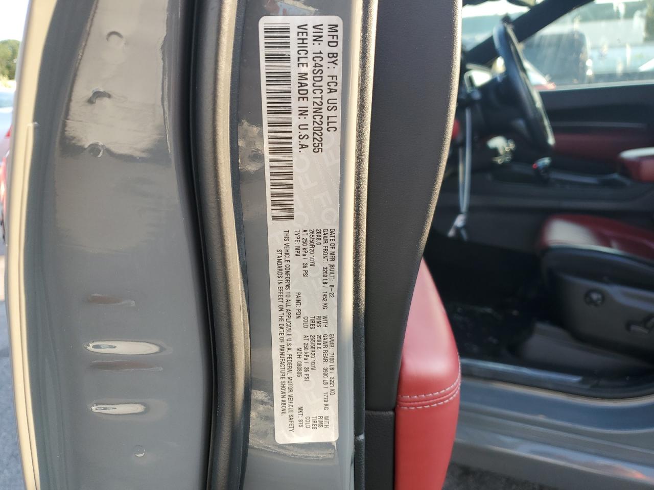 2022 Dodge Durango R/T VIN: 1C4SDJCT2NC202255 Lot: 62463974