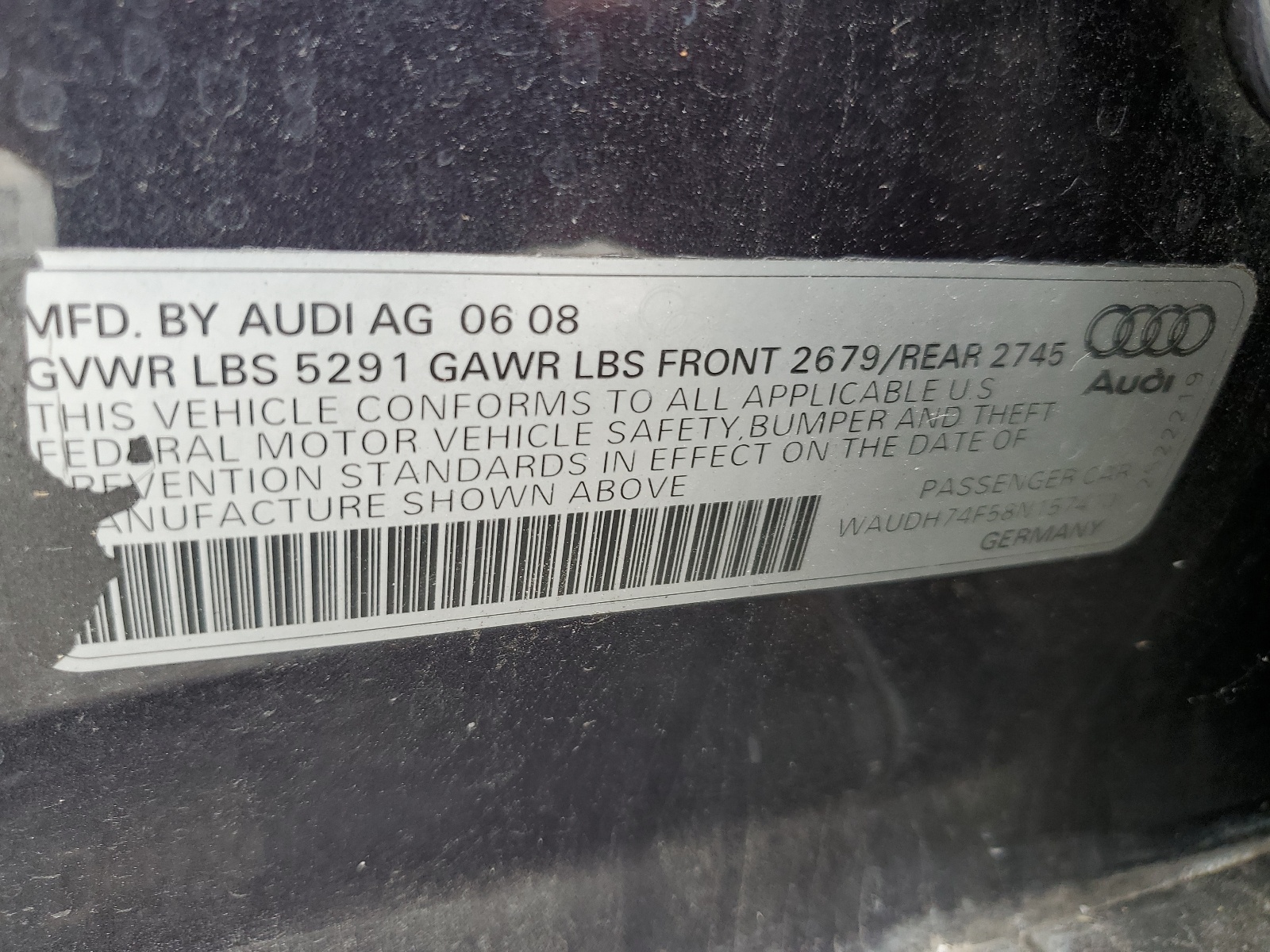 WAUDH74F58N157410 2008 Audi A6 3.2 Quattro