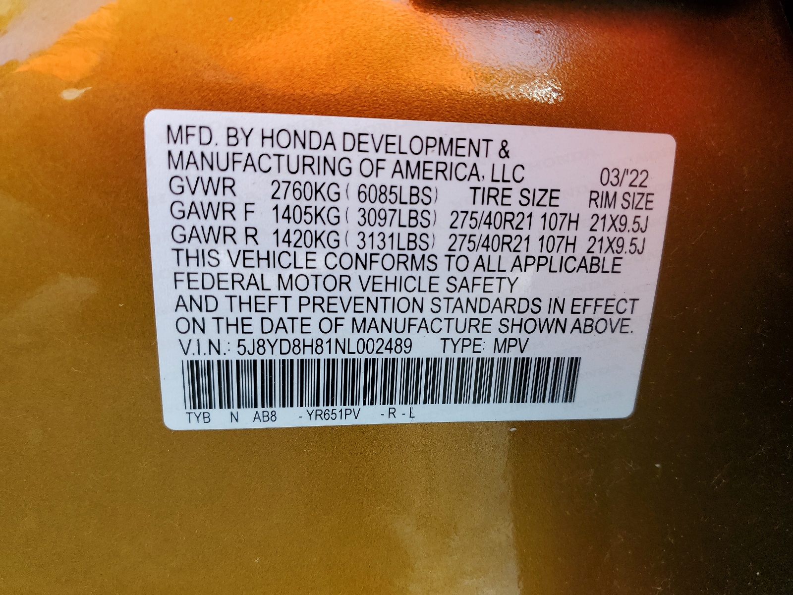 5J8YD8H81NL002489 2022 Acura Mdx Type S Advance