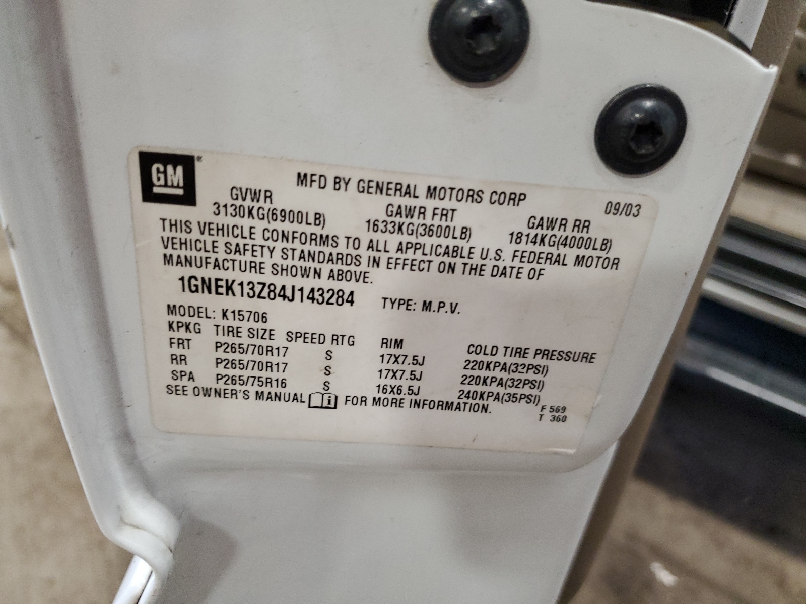 1GNEK13Z84J143284 2004 Chevrolet Tahoe K1500