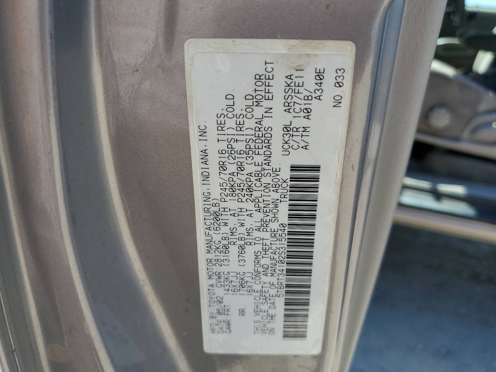 5TBRT34102S315540 2002 Toyota Tundra Access Cab