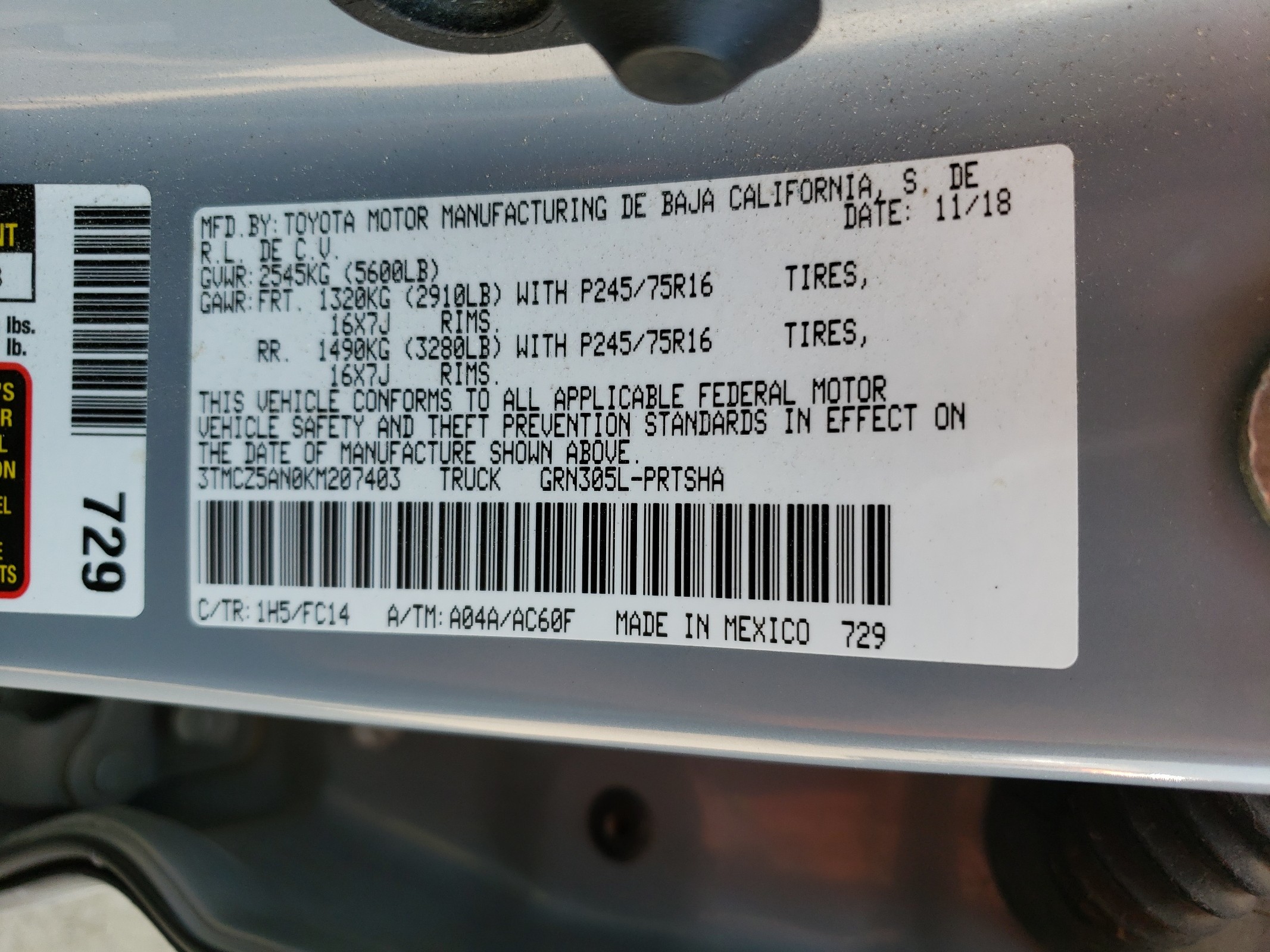 3TMCZ5AN0KM207403 2019 Toyota Tacoma Double Cab