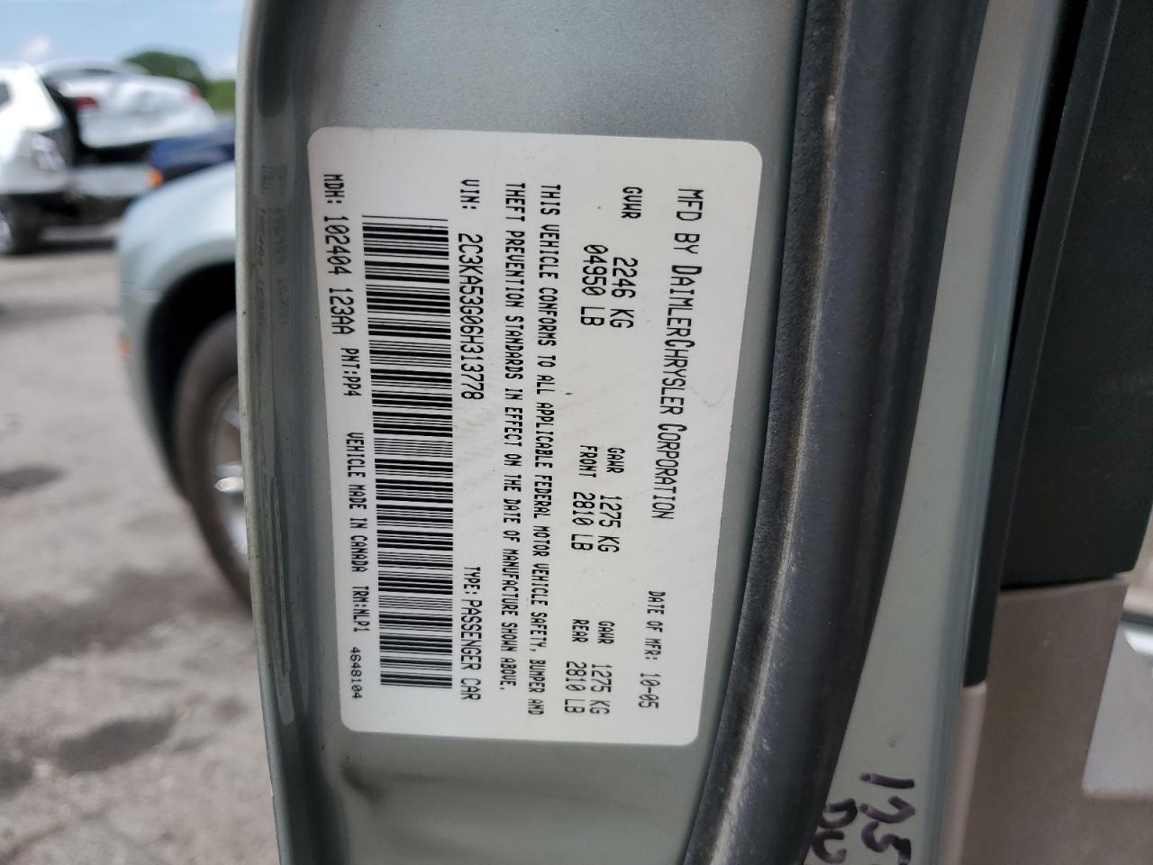 2006 Chrysler 300 Touring VIN: 2C3KA53G06H313778 Lot: 63410254