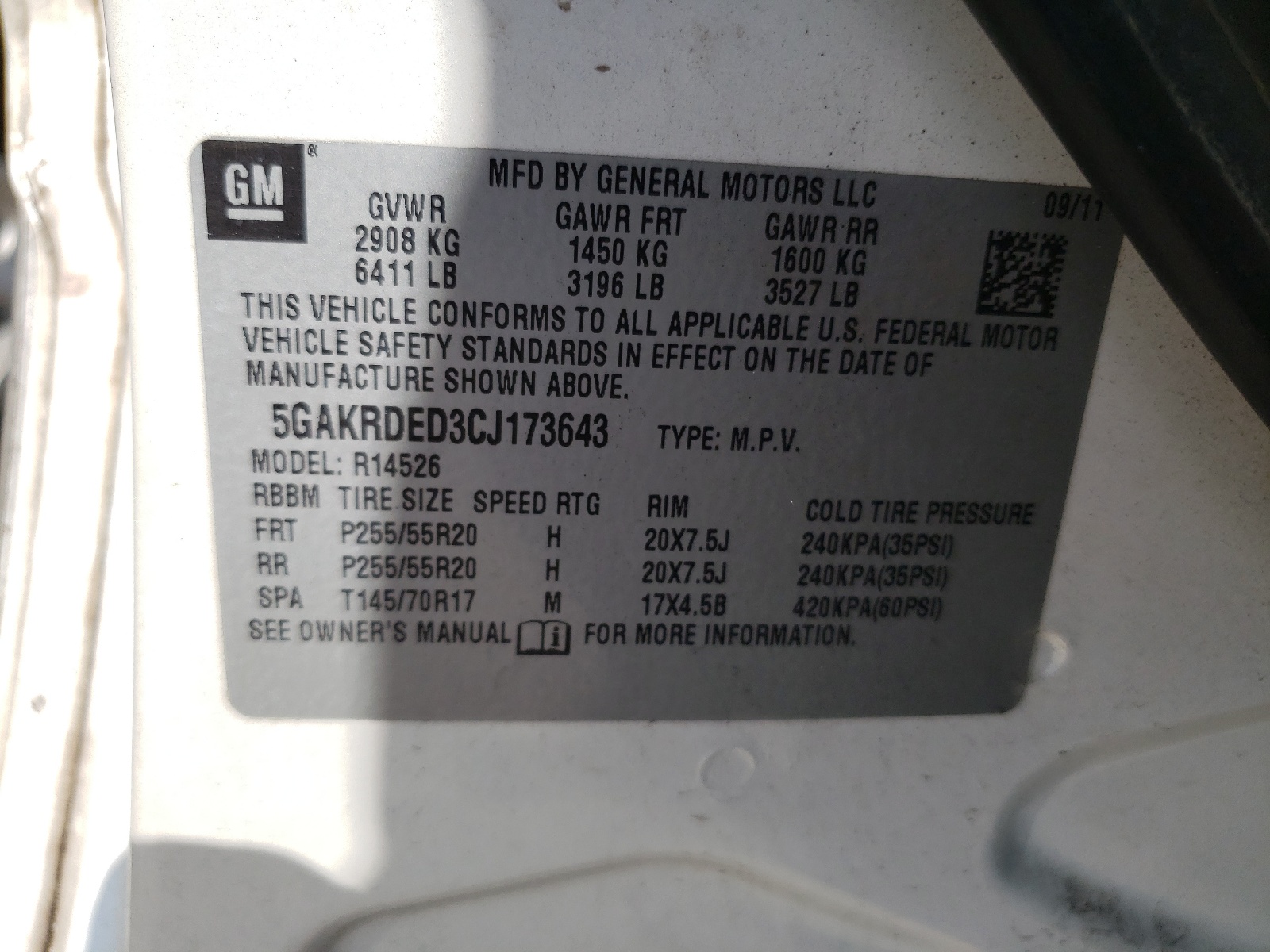 5GAKRDED3CJ173643 2012 Buick Enclave