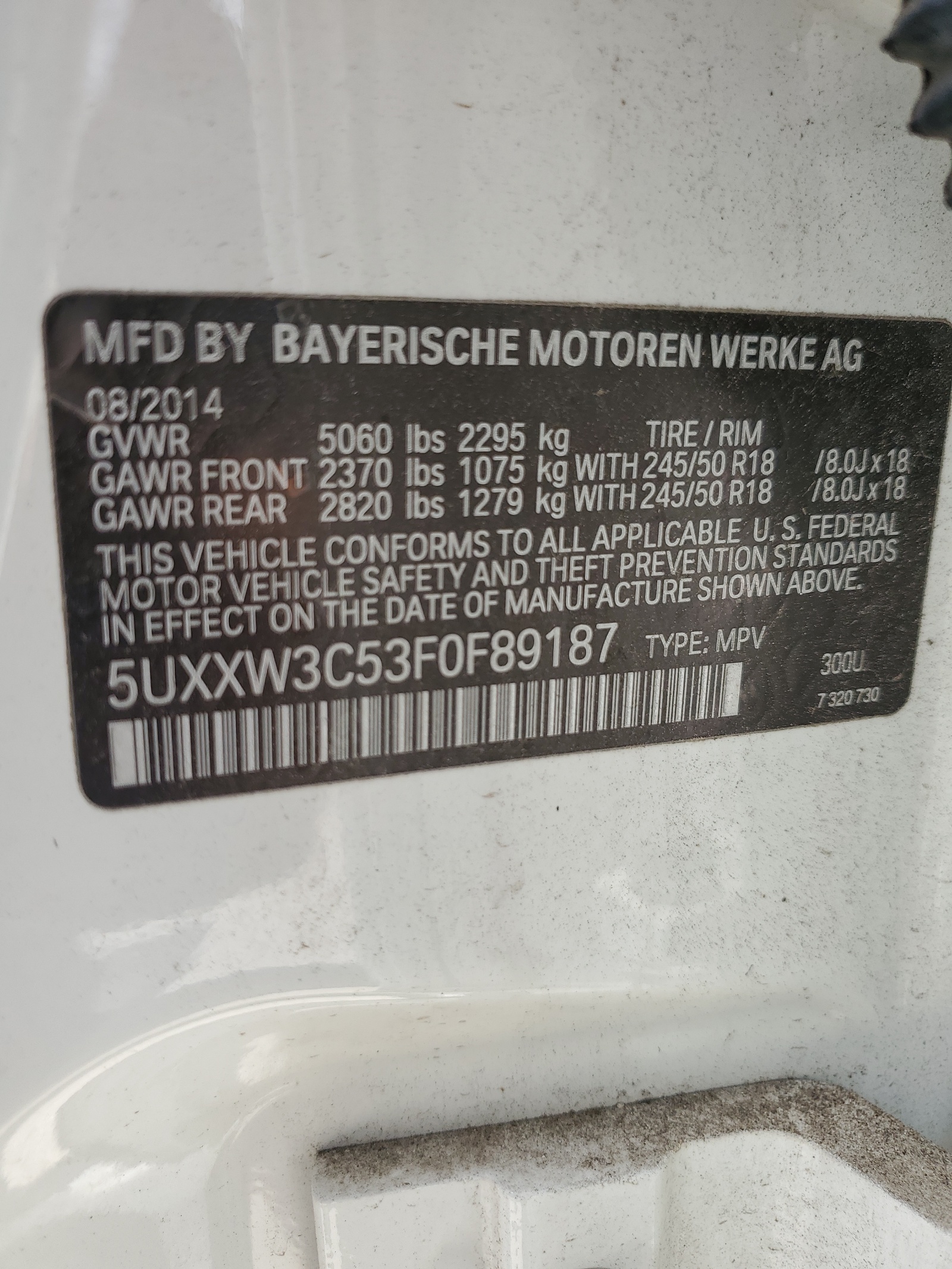 5UXXW3C53F0F89187 2015 BMW X4 xDrive28I