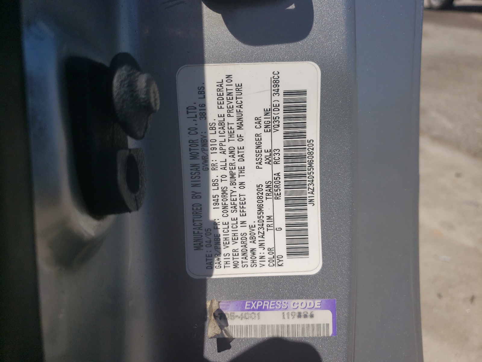 JN1AZ34D55M608205 2005 Nissan 350Z Coupe