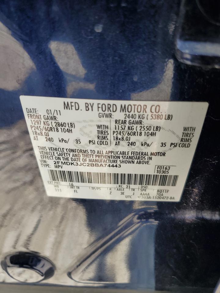 2011 Ford Edge Sel VIN: 2FMDK3JC2BBA74443 Lot: 63115514