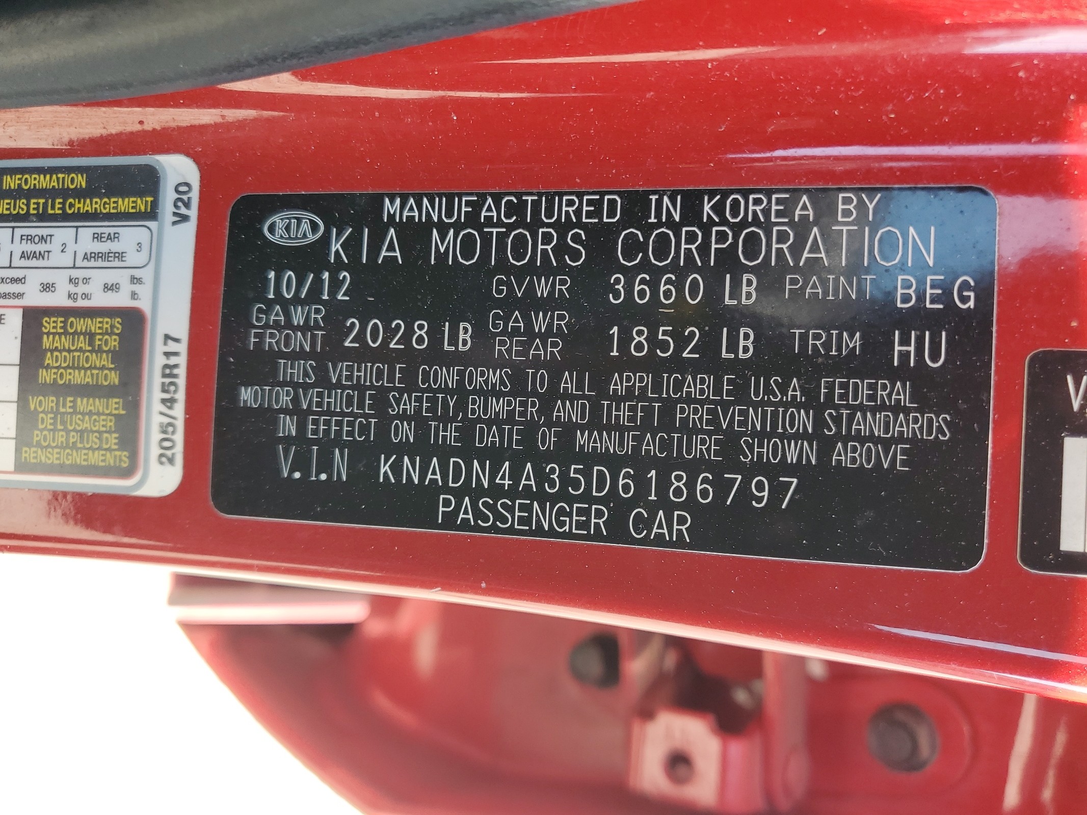 KNADN4A35D6186797 2013 Kia Rio Ex