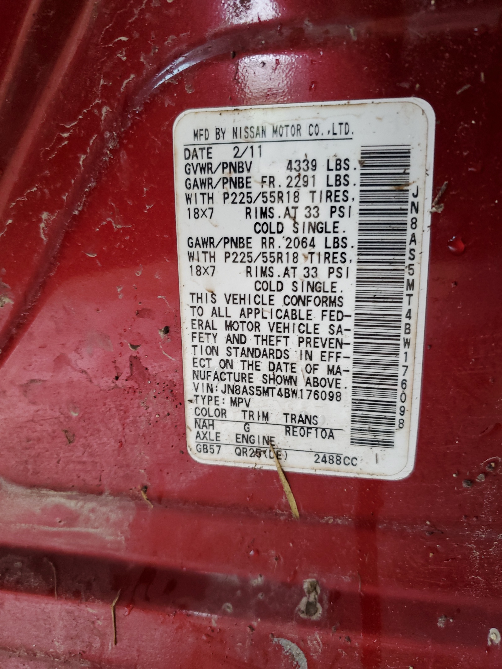 JN8AS5MT4BW176098 2011 Nissan Rogue S