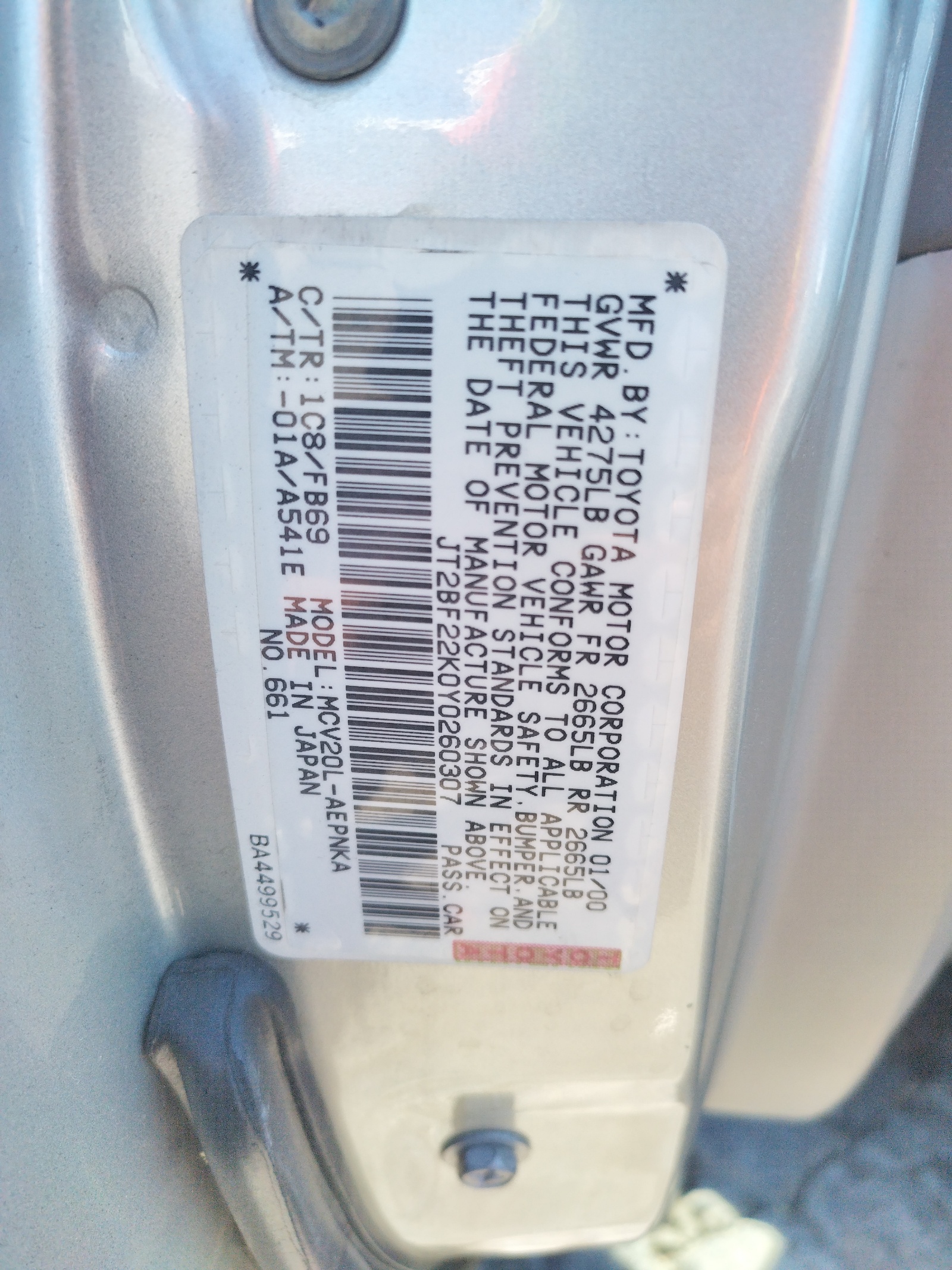 JT2BF22K0Y0260307 2000 Toyota Camry Ce