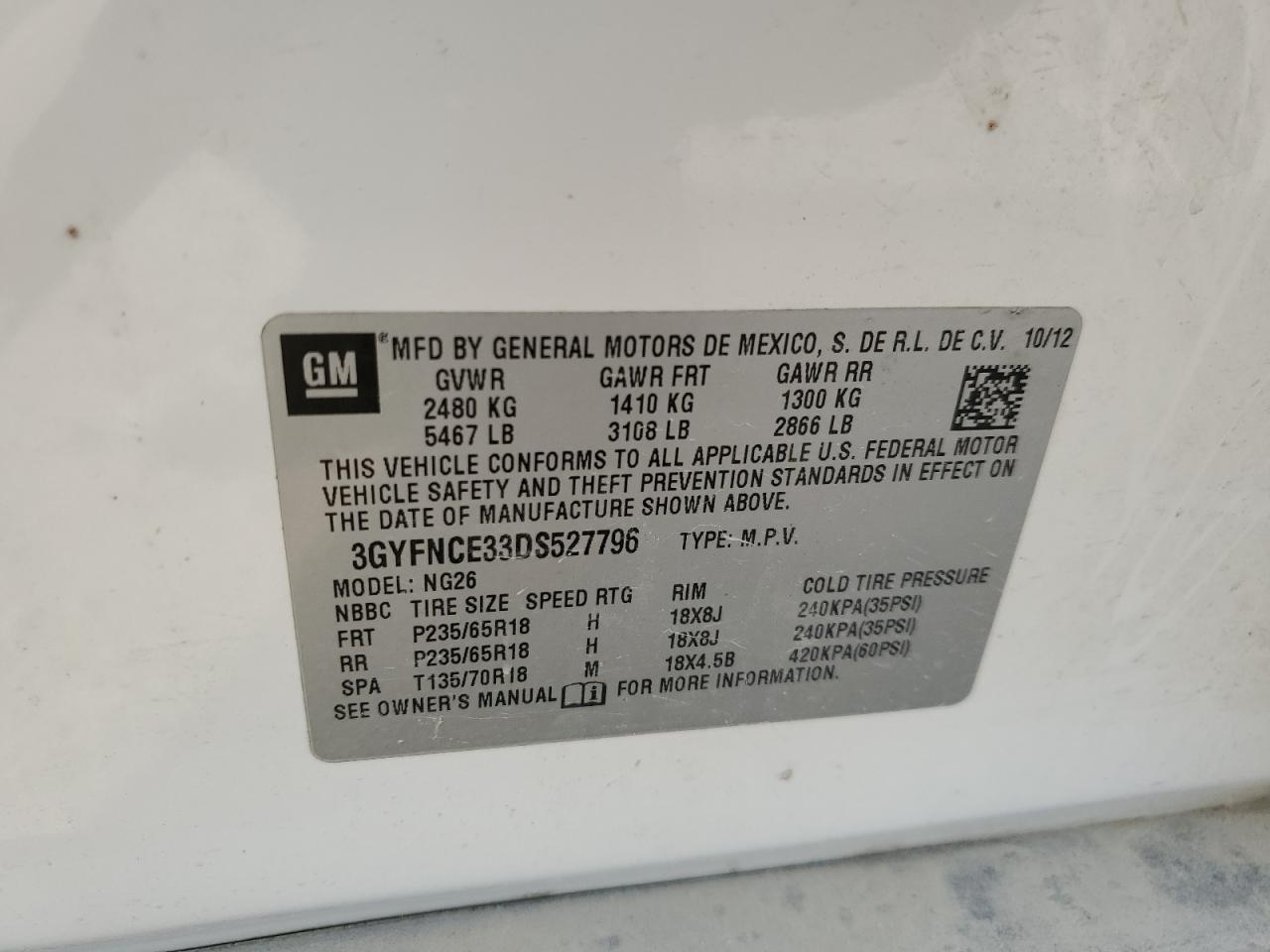 2013 Cadillac Srx Luxury Collection VIN: 3GYFNCE33DS527796 Lot: 63777334