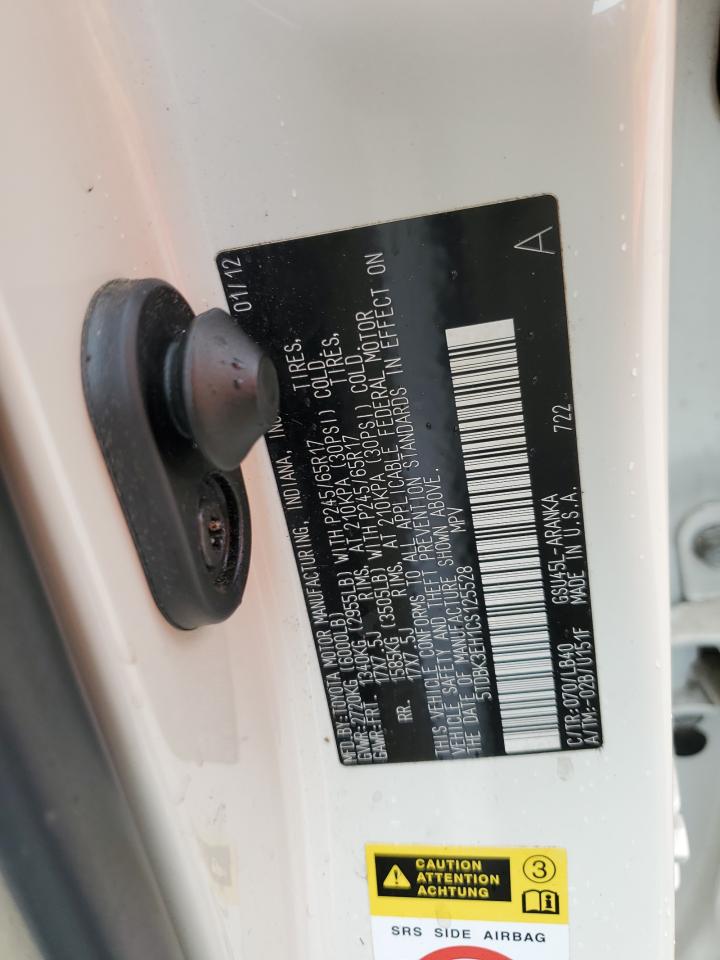 2012 Toyota Highlander Base VIN: 5TDBK3EH1CS125528 Lot: 62998644