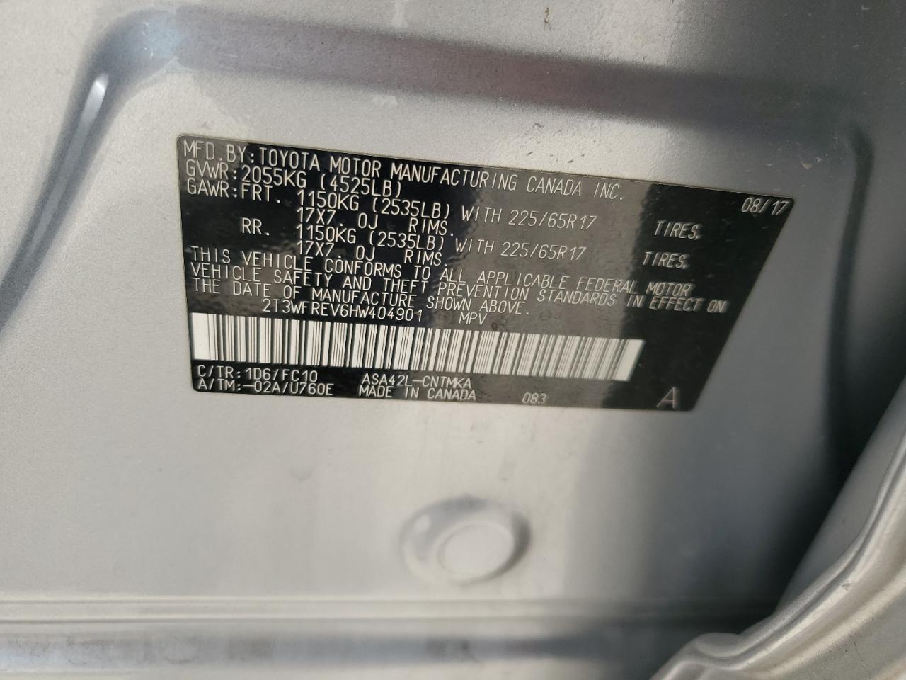 2017 Toyota Rav4 Xle VIN: 2T3WFREV6HW404901 Lot: 63164054