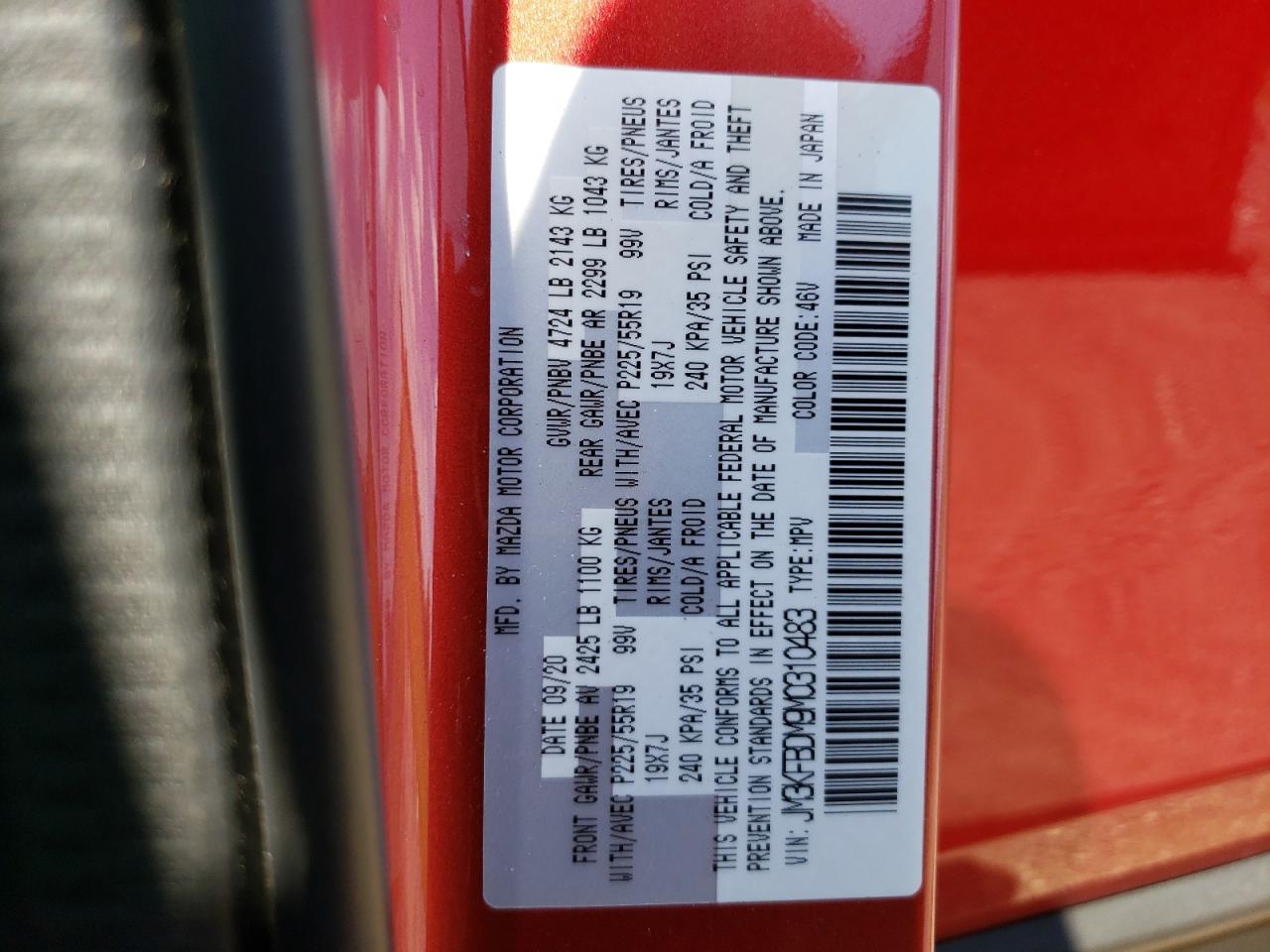 2021 Mazda Cx-5 Grand Touring VIN: JM3KFBDM9M0310483 Lot: 62420764