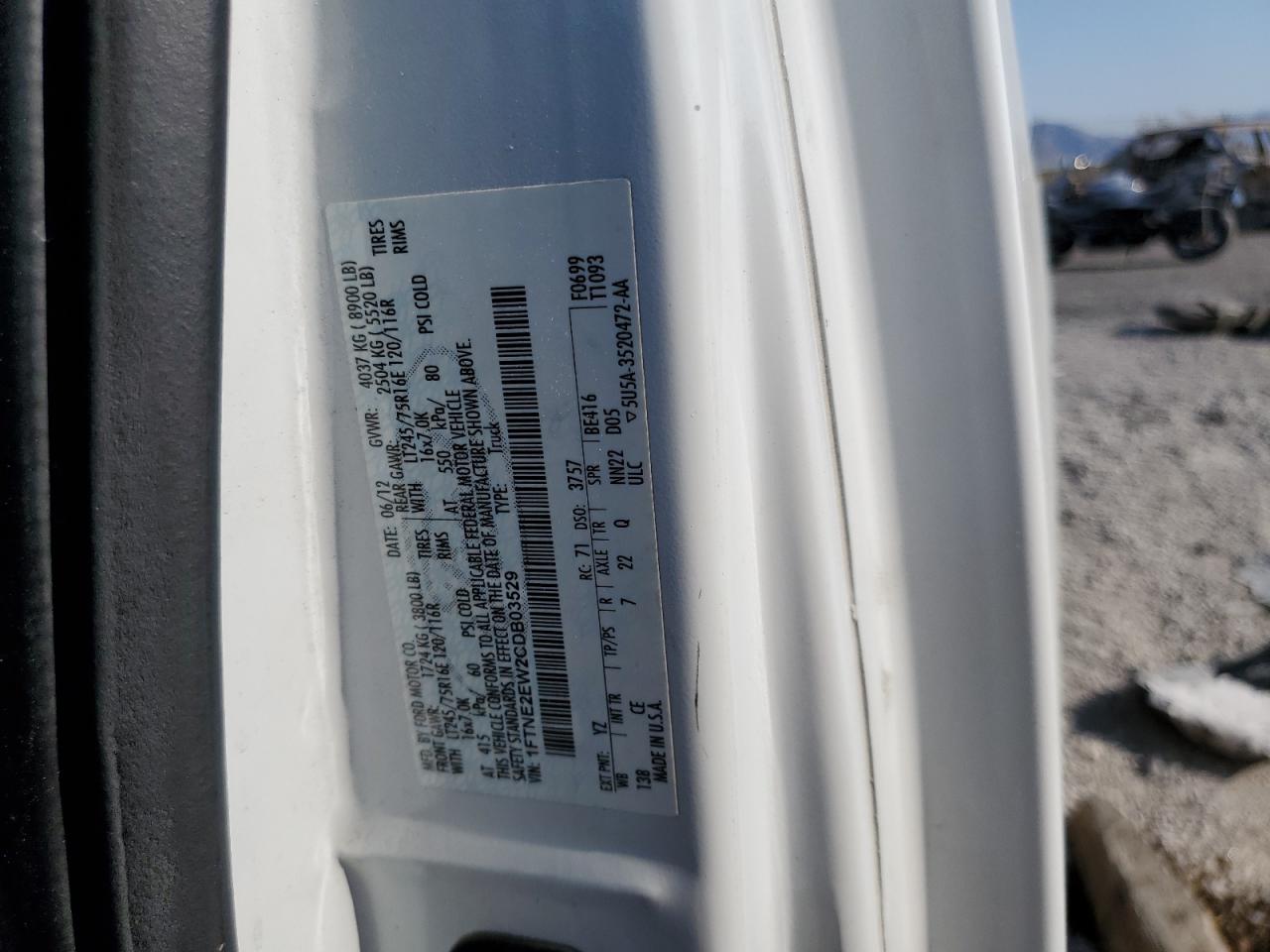 2012 Ford Econoline E250 Van VIN: 1FTNE2EW2CDB03529 Lot: 62565564