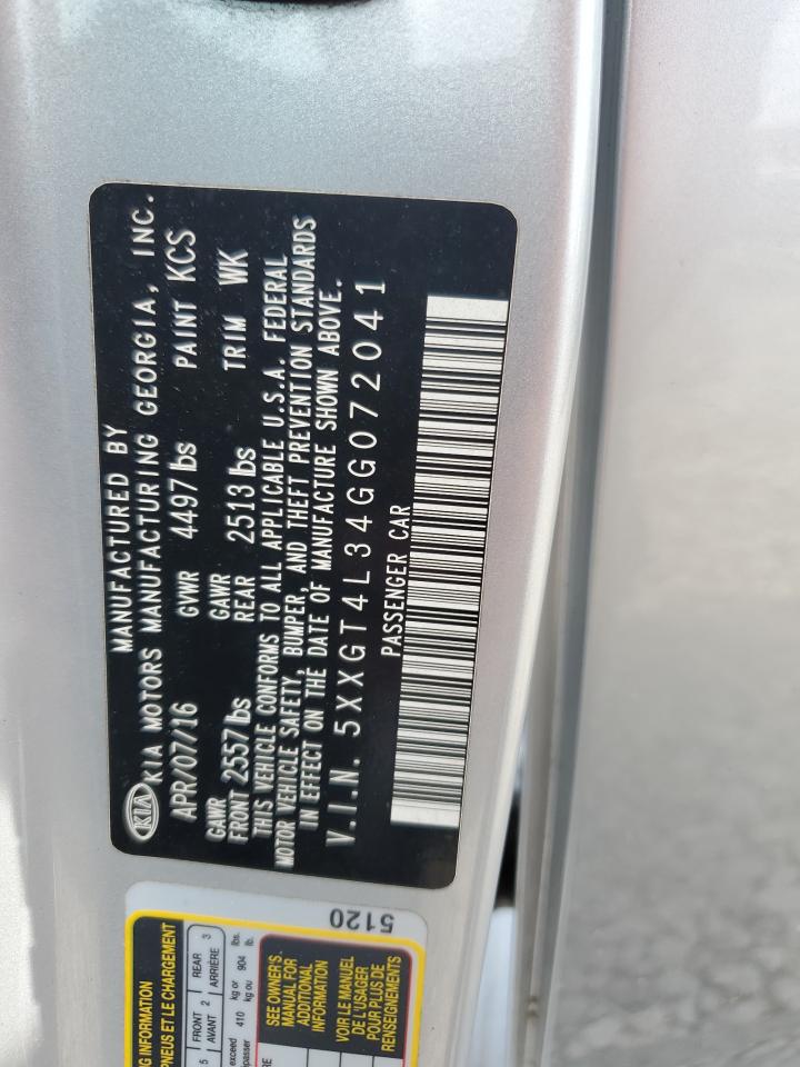 2016 Kia Optima Lx VIN: 5XXGT4L34GG072041 Lot: 65483924