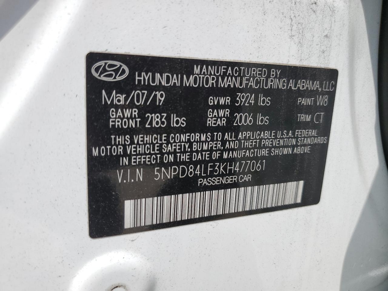 5NPD84LF3KH477061 2019 Hyundai Elantra Sel