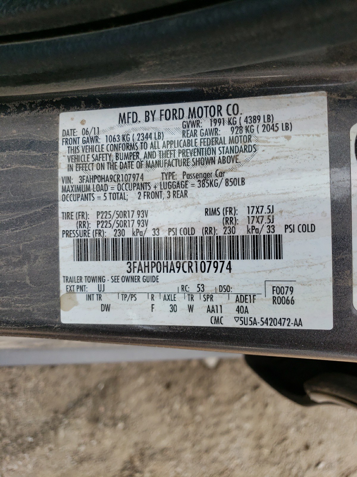 3FAHP0HA9CR107974 2012 Ford Fusion Se