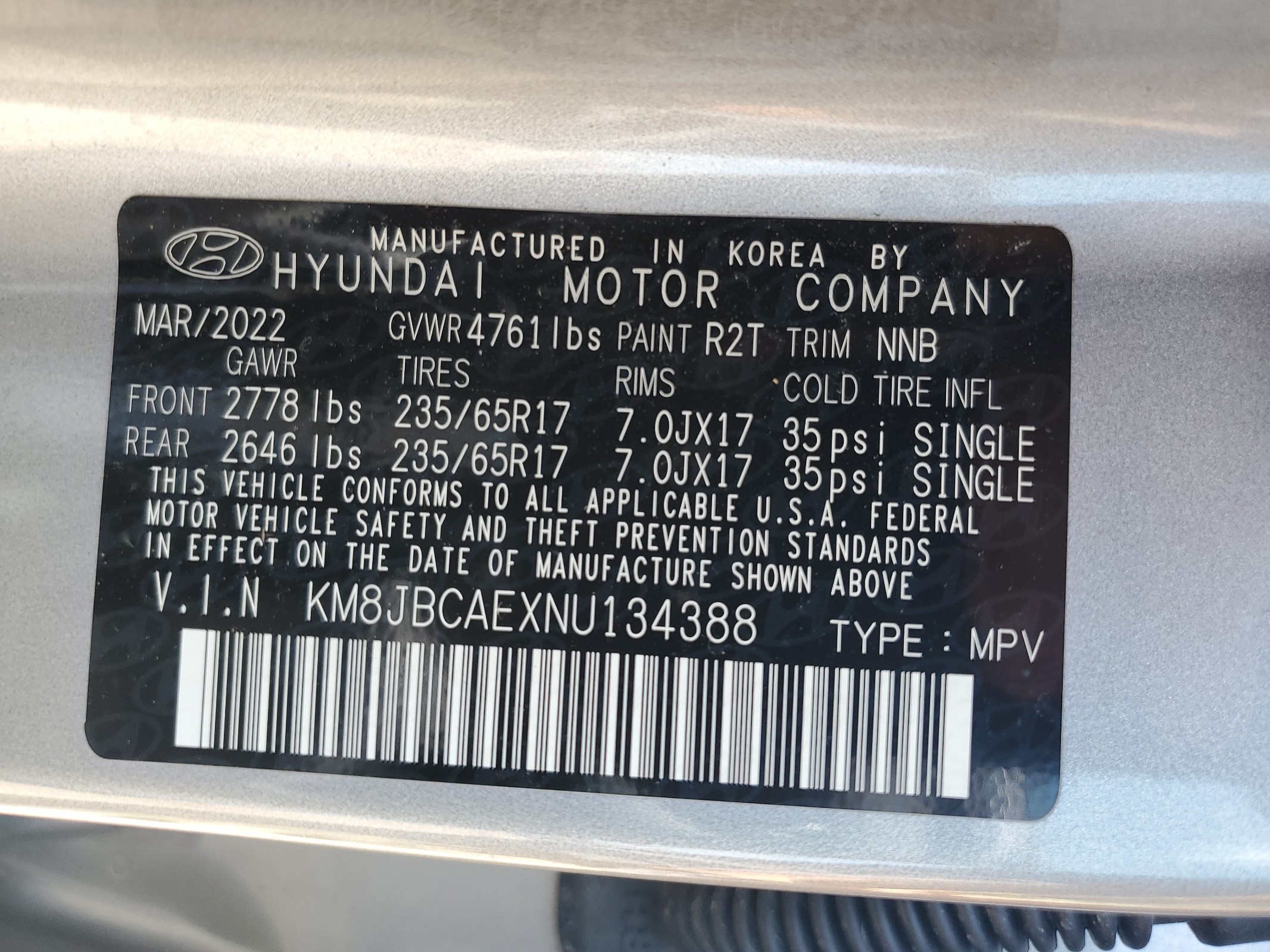 KM8JBCAEXNU134388 2022 Hyundai Tucson Sel