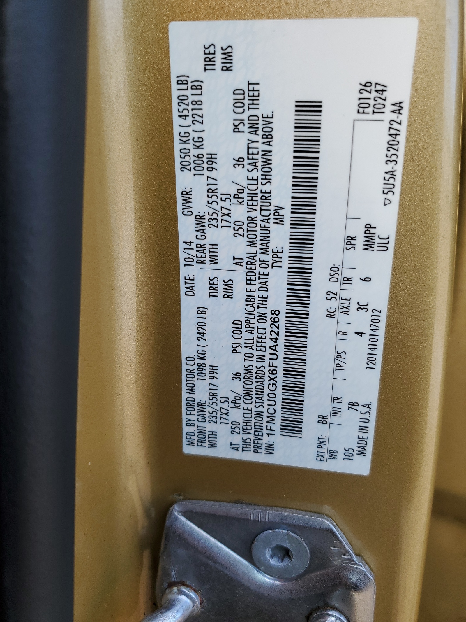 1FMCU0GX6FUA42268 2015 Ford Escape Se