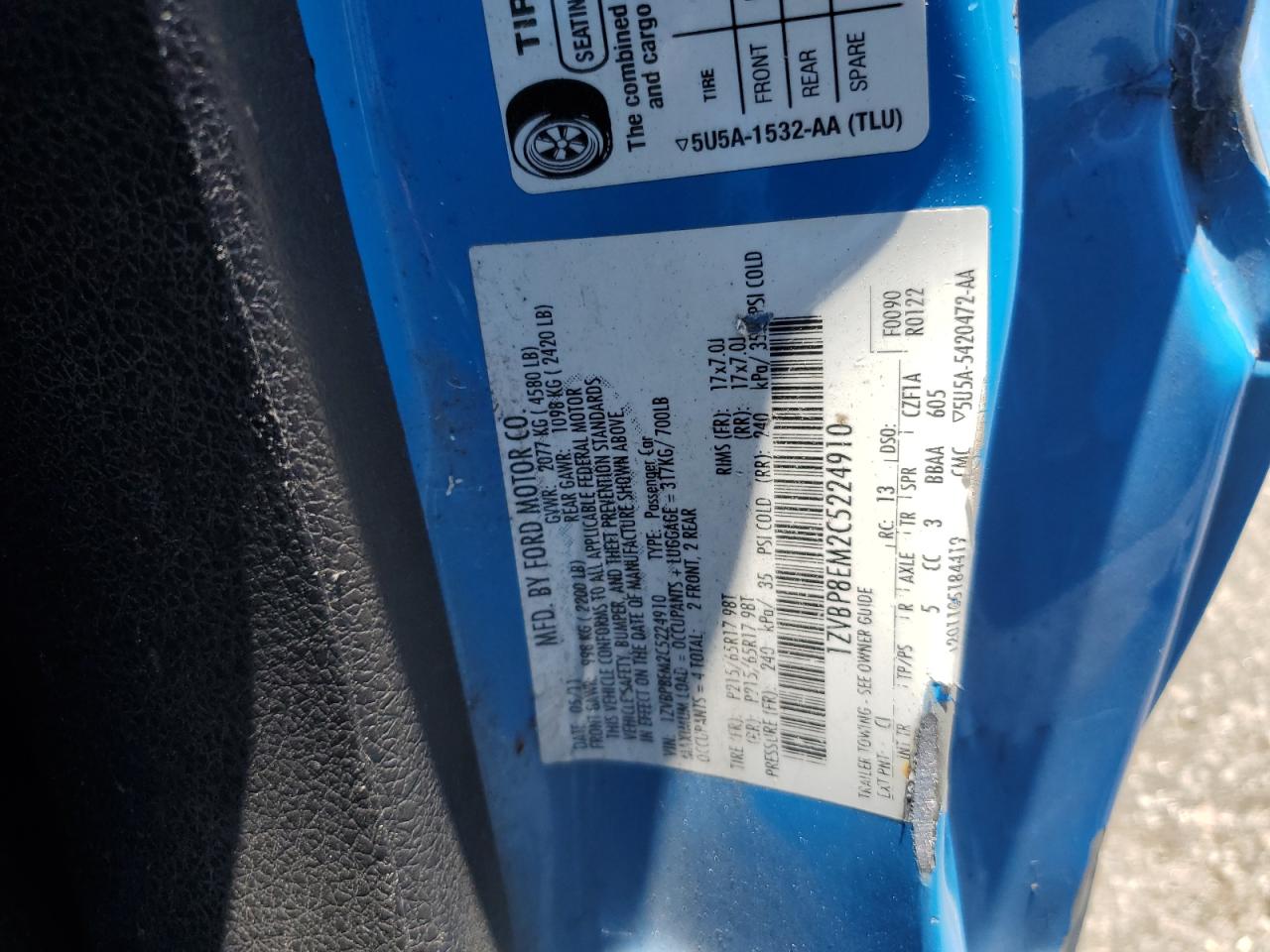 2012 Ford Mustang VIN: 1ZVBP8EM2C5224910 Lot: 63726564