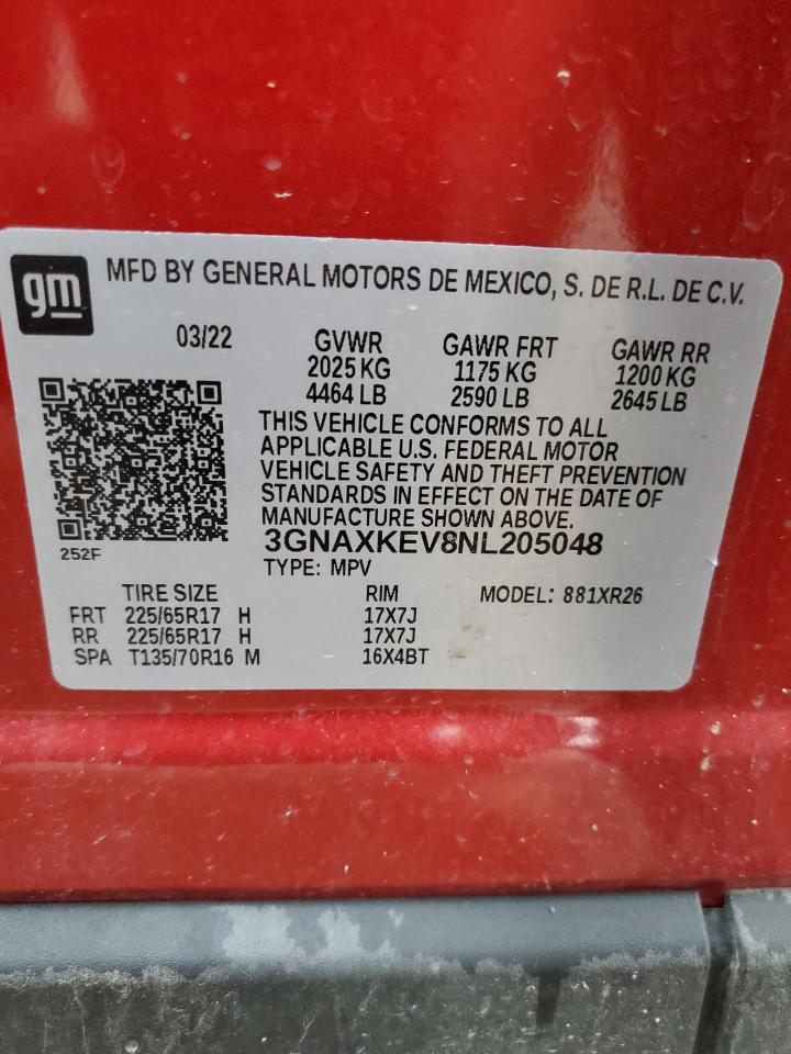 2022 Chevrolet Equinox Lt VIN: 3GNAXKEV8NL205048 Lot: 63984334