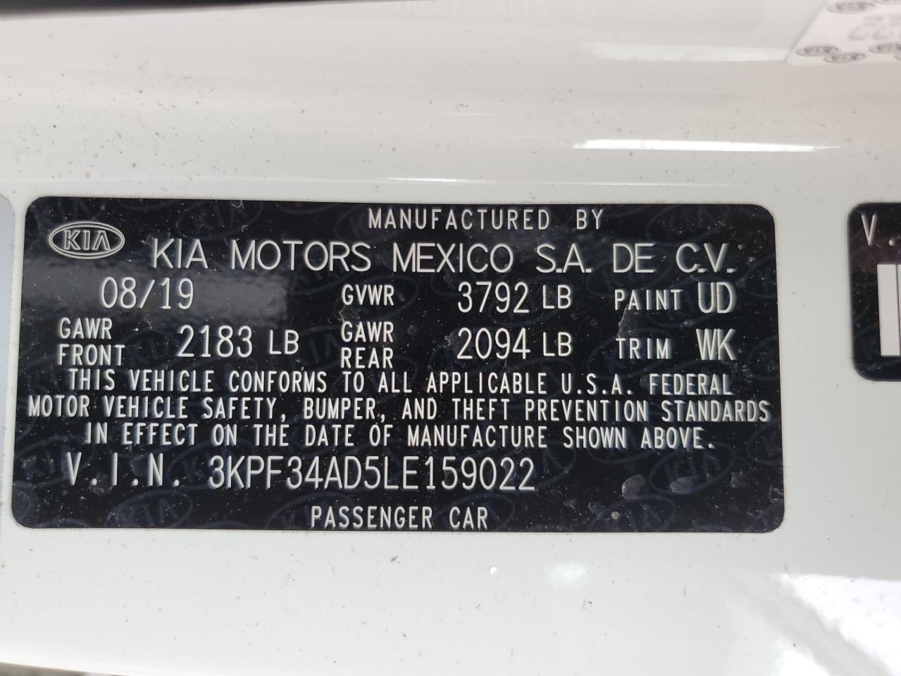 3KPF34AD5LE159022 2020 Kia Forte Gt Line