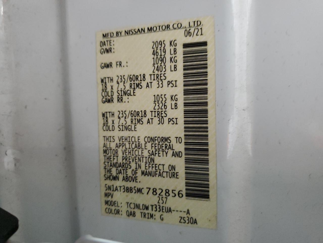 2021 Nissan Rogue Sv VIN: 5N1AT3BB5MC782856 Lot: 63493054