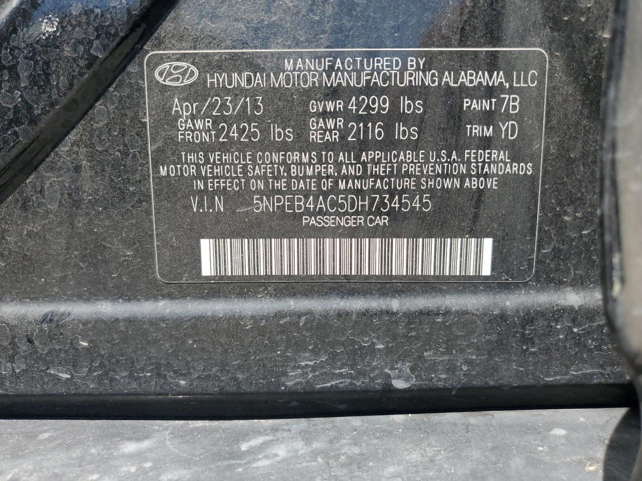 5NPEB4AC5DH734545 2013 Hyundai Sonata Gls