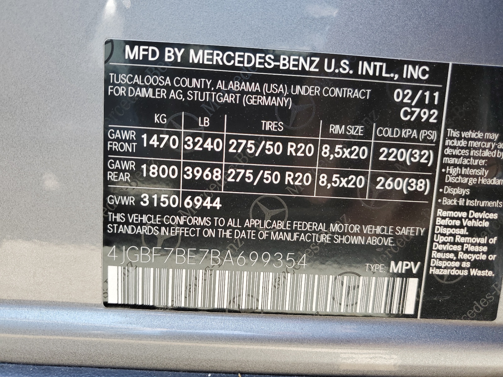 4JGBF7BE7BA699354 2011 Mercedes-Benz Gl 450 4Matic