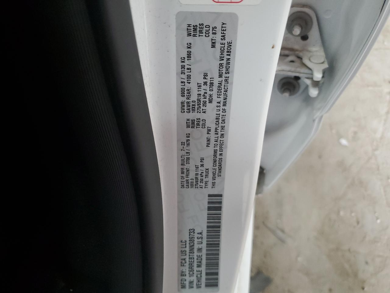 2022 Ram 1500 Big Horn/Lone Star VIN: 1C6RREBT8NN389733 Lot: 64354504