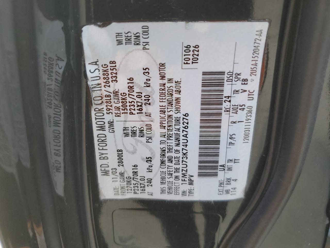 2004 Ford Explorer Xlt VIN: 1FMZU73K74UA76276 Lot: 63453424