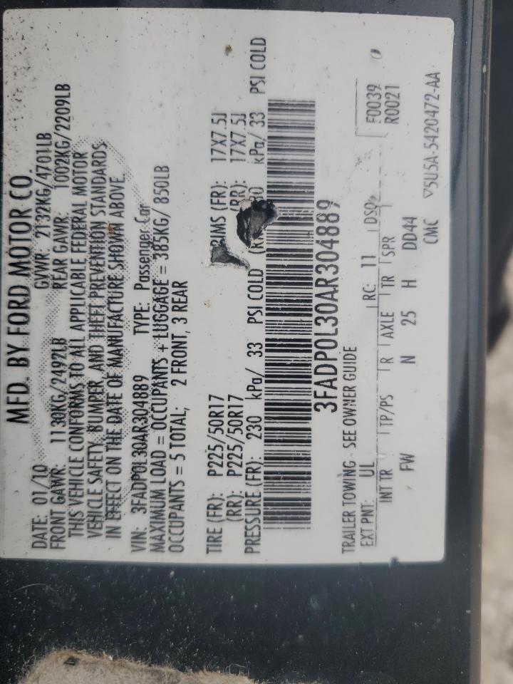 2010 Ford Fusion Hybrid VIN: 3FADP0L30AR304889 Lot: 63030894