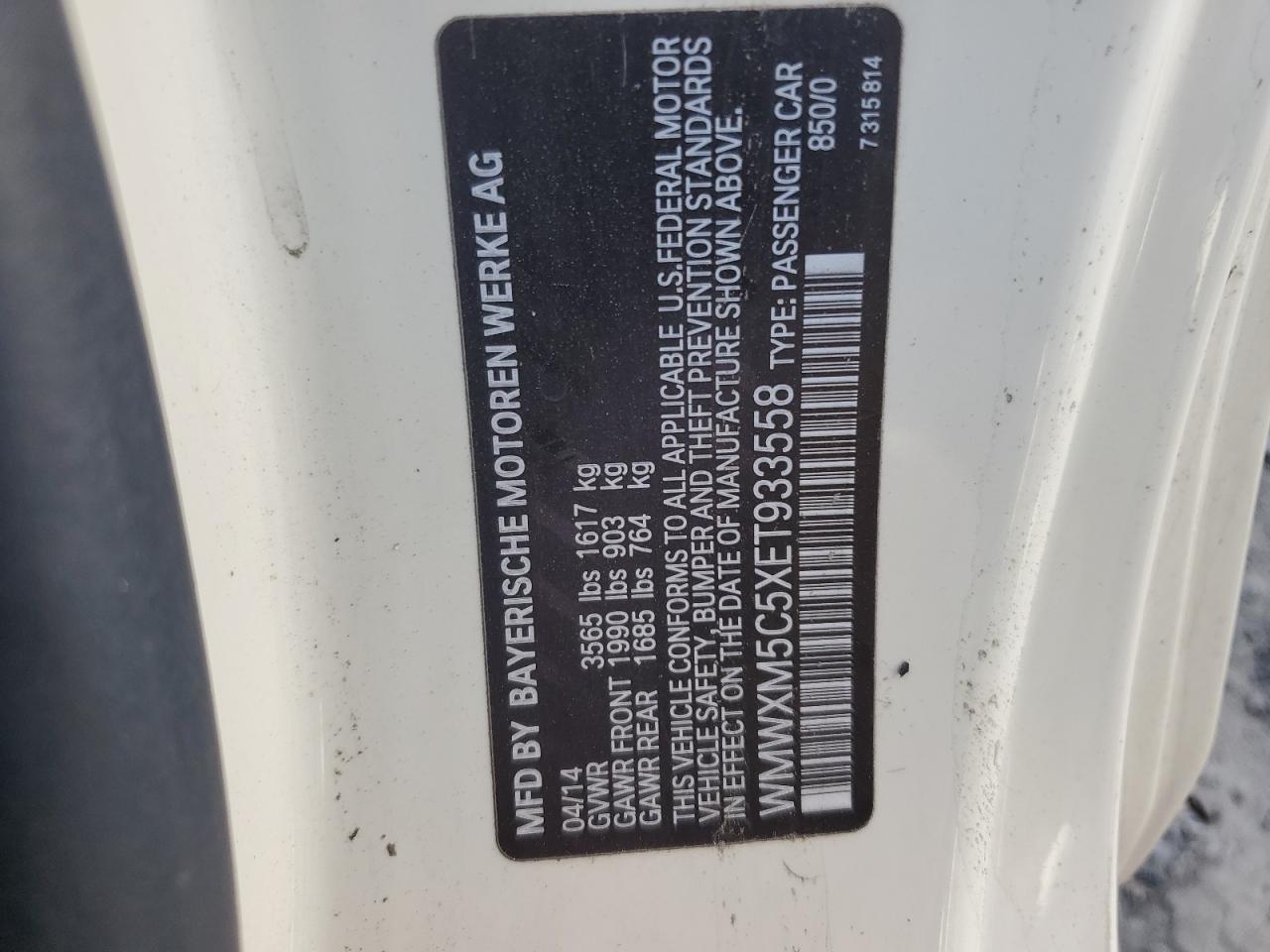 2014 Mini Cooper VIN: WMWXM5C5XET933558 Lot: 64431744