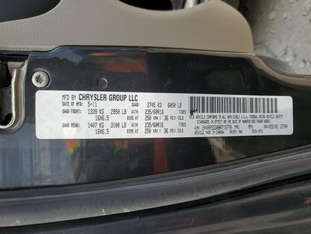 2011 Chrysler Town & Country Touring VIN: 2A4RR5DG0BR715770 Lot: 62010274