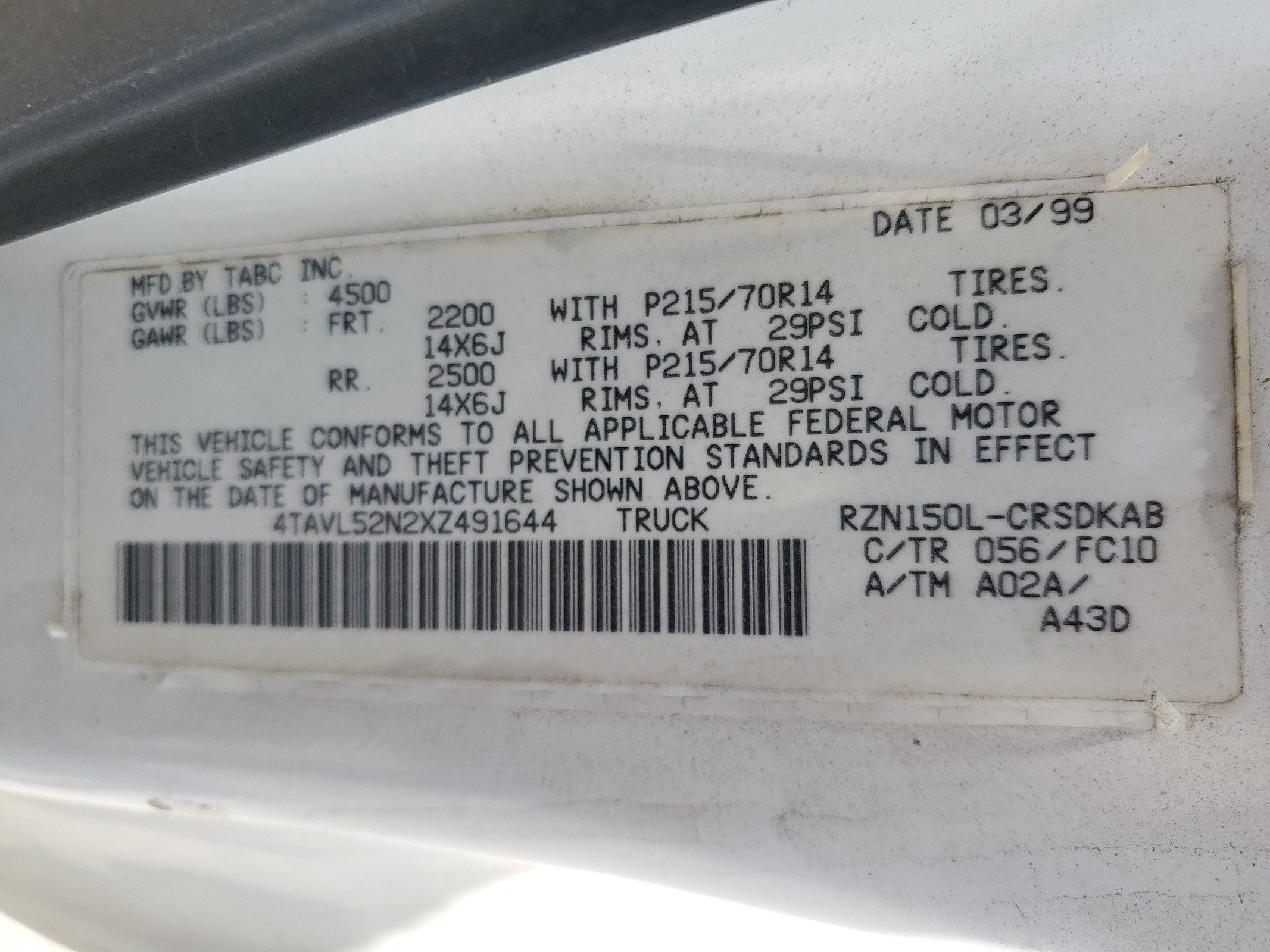 4TAVL52N2XZ491644 1999 Toyota Tacoma Xtracab