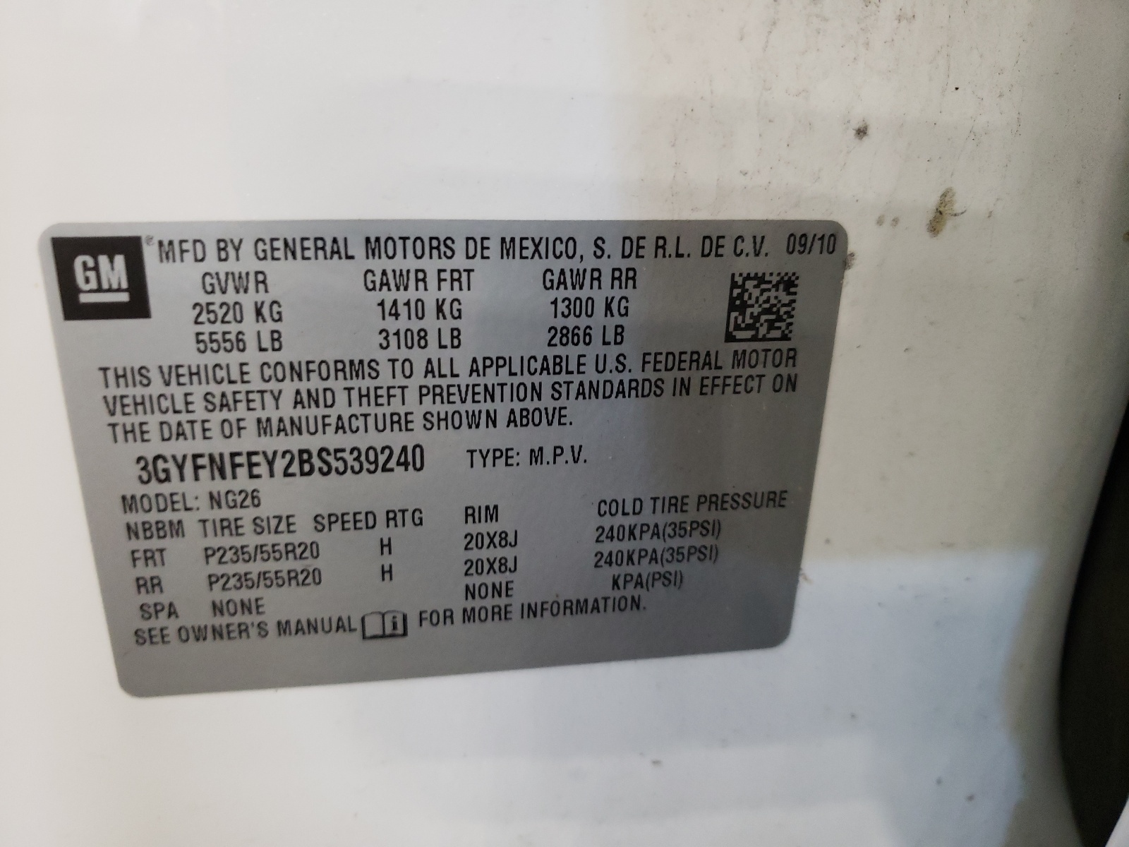 3GYFNFEY2BS539240 2011 Cadillac Srx Premium Collection