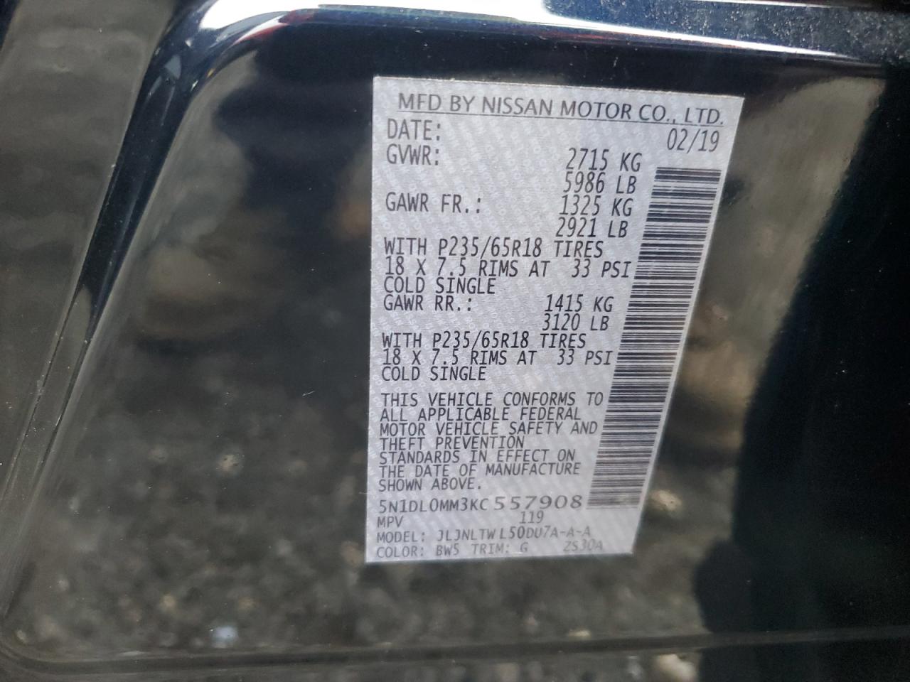 5N1DL0MM3KC557908 2019 Infiniti Qx60 Luxe