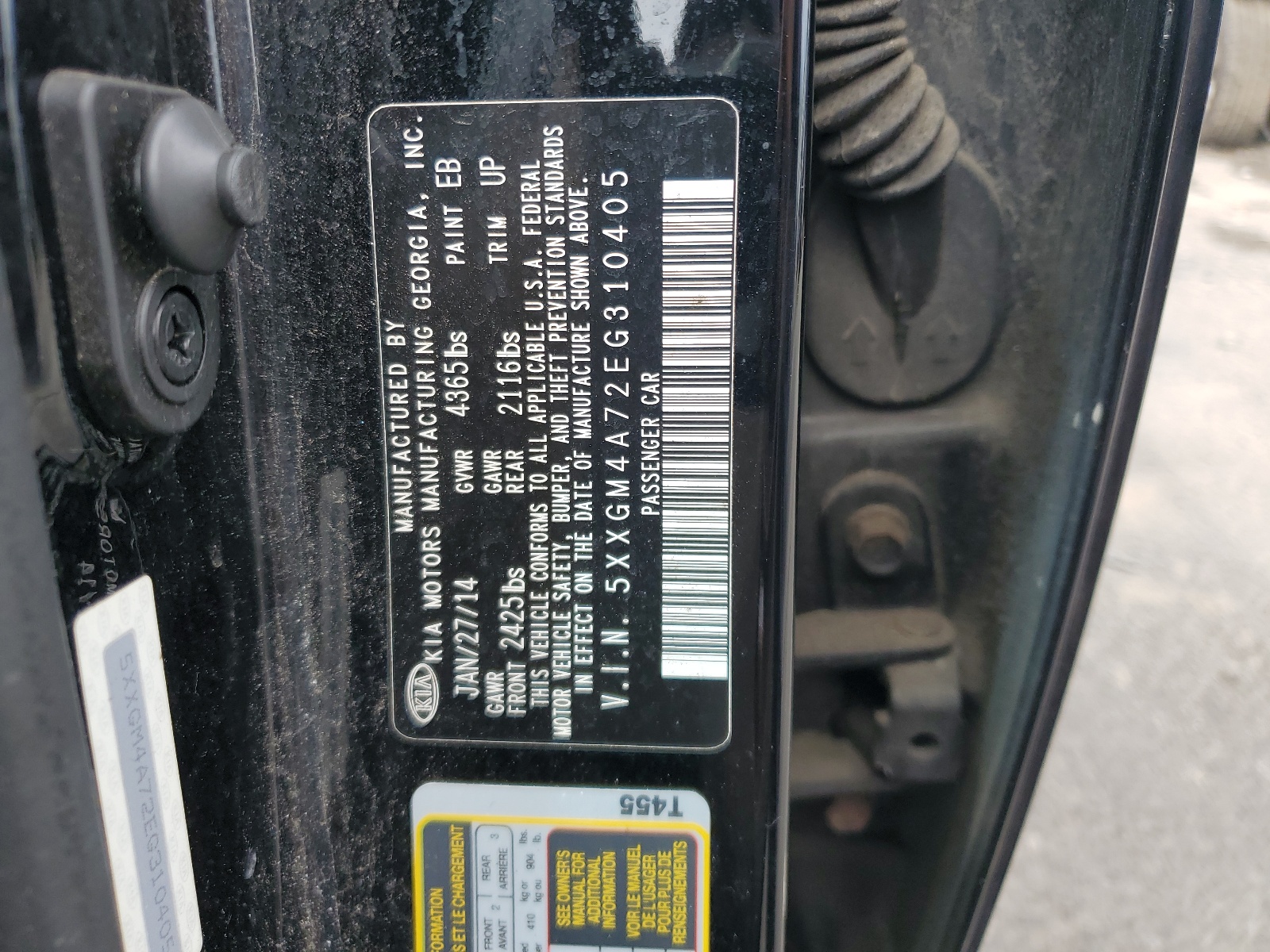 5XXGM4A72EG310405 2014 Kia Optima Lx