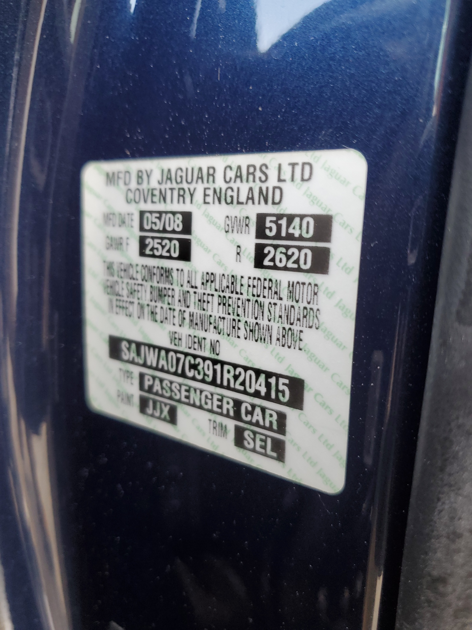 SAJWA07C391R20415 2009 Jaguar Xf Supercharged