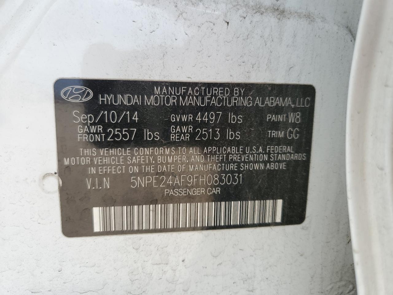 5NPE24AF9FH083031 2015 Hyundai Sonata Se